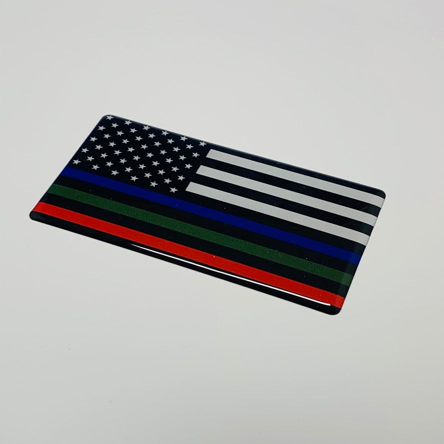 USA Flag Fire Police Military Blue Green Red Line Raised Clear Domed Lens Decal
