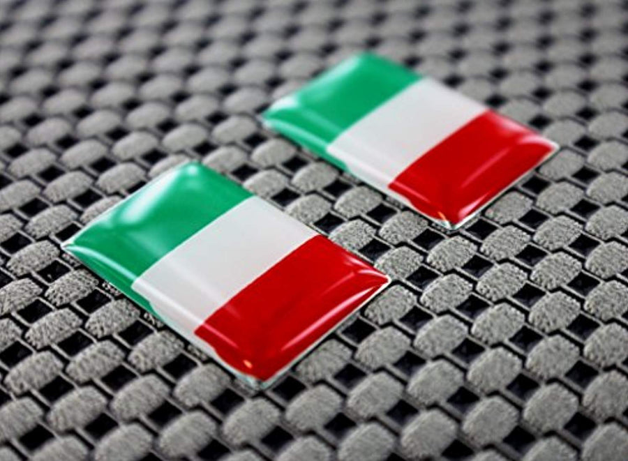 Italy Flag Chrome Outline Raised Clear Domed Lens Decal Set 1"x 0.65"