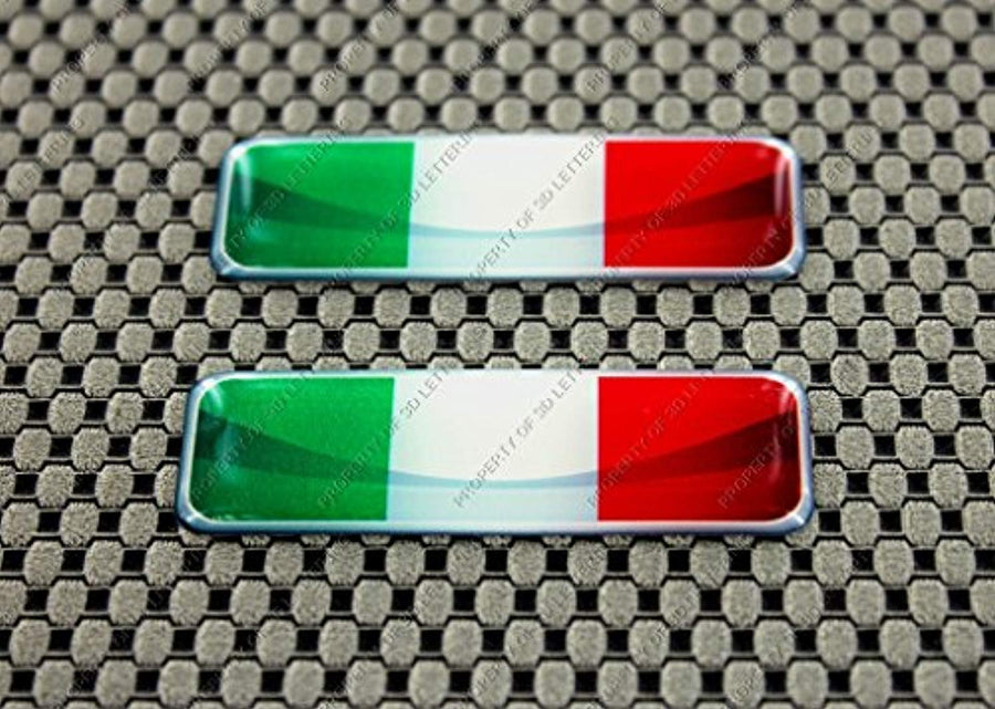 Italy Flag Chrome Outline Raised Clear Domed Lens Decal Set 2.3"x 0.73"