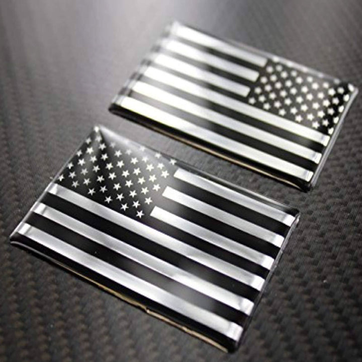 USA Flag Monochrome Raised Clear Domed Lens  Decal Set (Left & Right) 3.75"x 2"