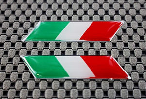 Italy Flag Chrome outline Raised Clear Domed Lens Slanted Decal Set (Left & Right) 2"x 0.5"