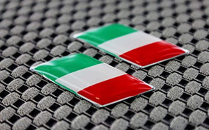 Italy Flag Chrome Outline Raised Clear Domed Lens Decal Set Slanted 1.3"x 0.5"