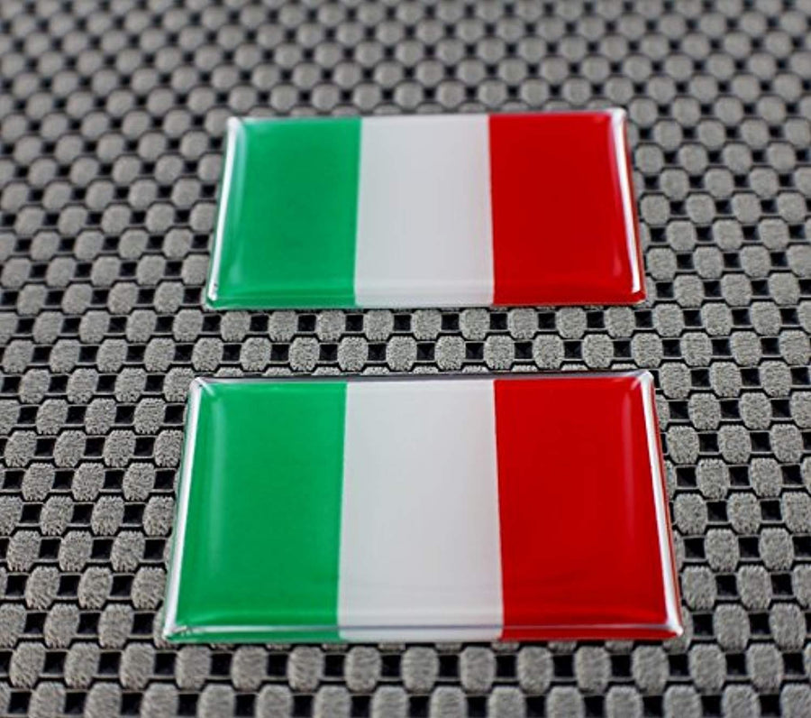 Italy Flag Chrome Outline Raised Clear Domed Lens Decal Set 2"x 1.2"