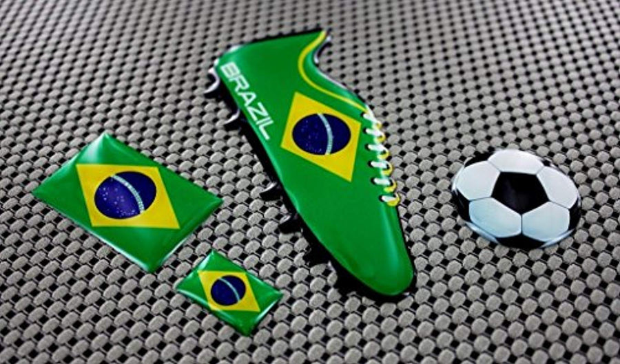 Brazil World Cup Soccer Shoe Raised Clear Domed Lens Decal (4 Piece Set)