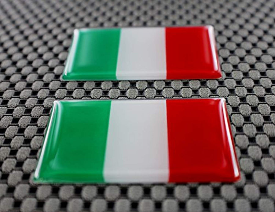 Italy Flag Chrome Outline Raised Clear Domed Lens Decal Set 2"x 1.2"