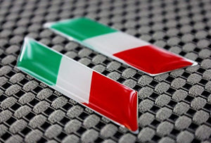 Italy Flag Chrome outline Raised Clear Domed Lens Slanted Decal Set (Left & Right) 2"x 0.5"