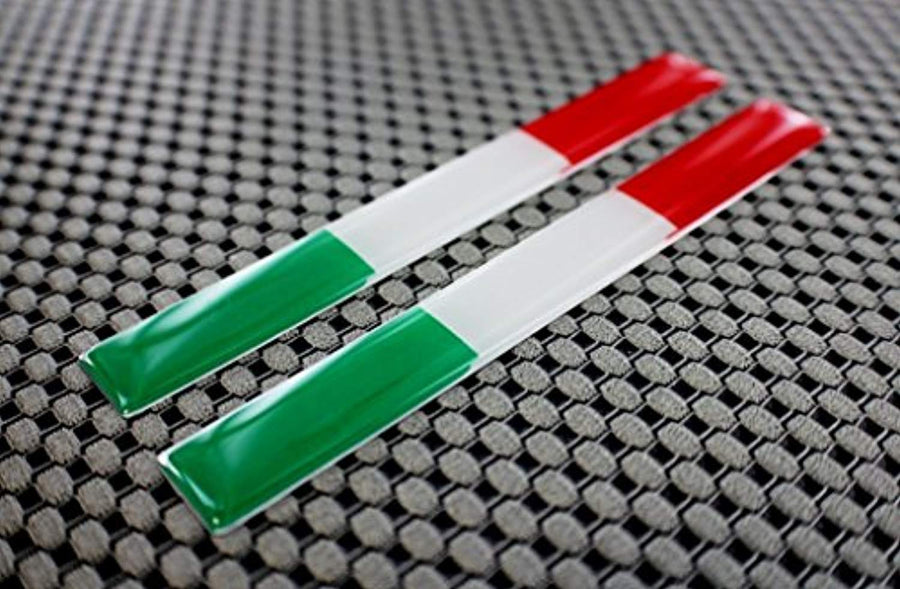 Italy Flag Chrome Outline Raised Clear Domed Lens Decal Set 4"x 0.5"