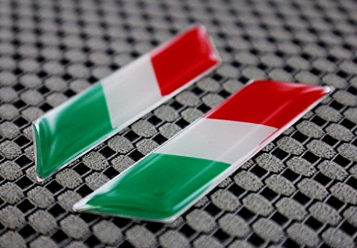Italy Flag Chrome Outline Raised Clear Domed Lens Decal Set (Left & Right) 2"x 0.5"