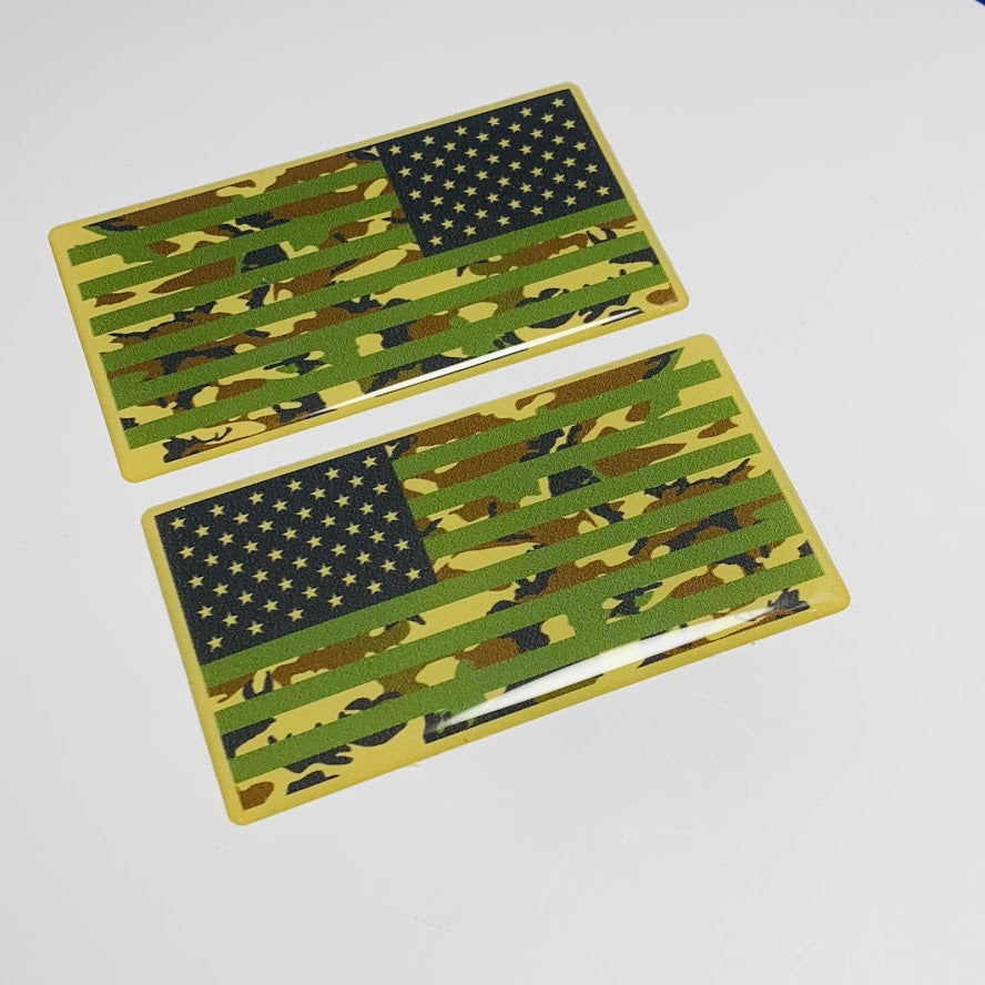 US Army Camouflage USA Flag Raised Clear Domed Lens Decal Set (Left & Right) 3.25"x 1.75"