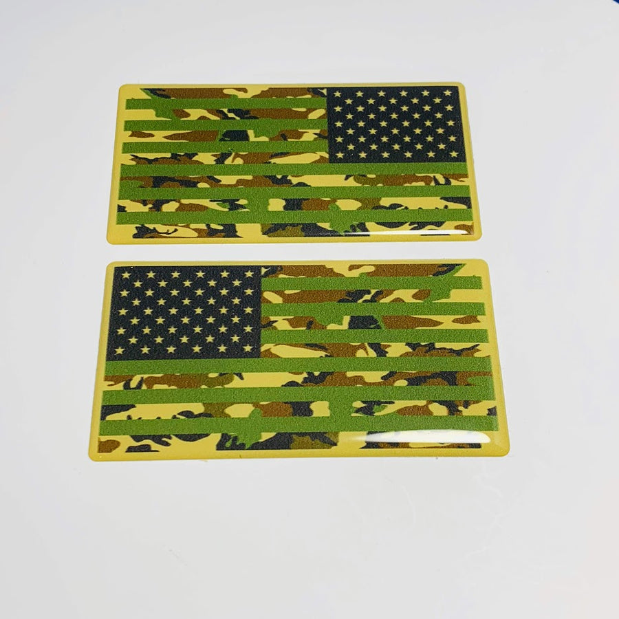 US Army Camouflage USA Flag Raised Clear Domed Lens Decal Set (Left & Right) 3.25"x 1.75"