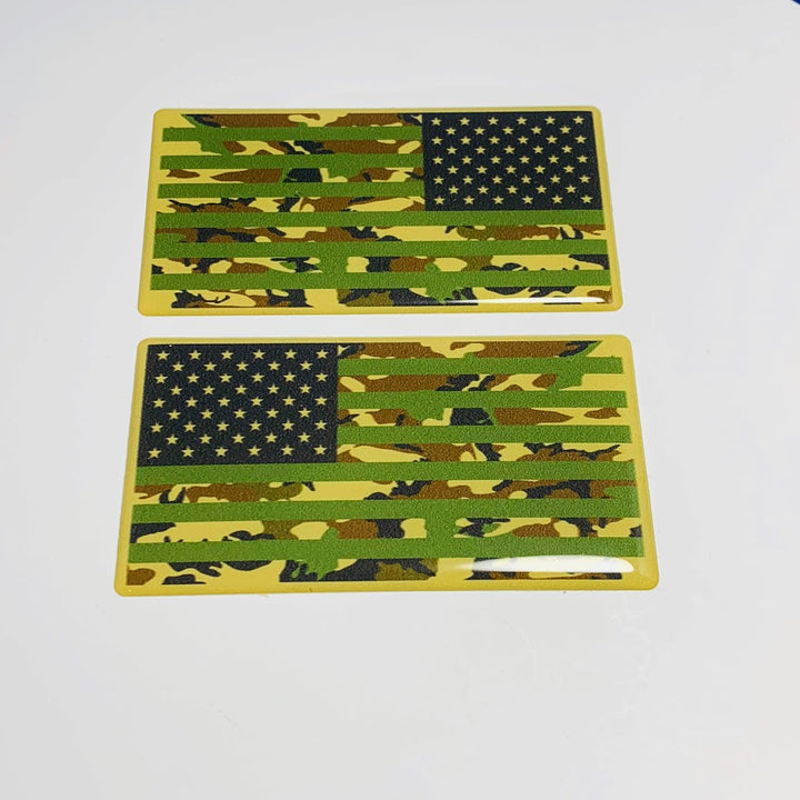 US Army Camouflage USA Flag Raised Clear Domed Lens Decal Set (Left & Right) 5.5"x 3"