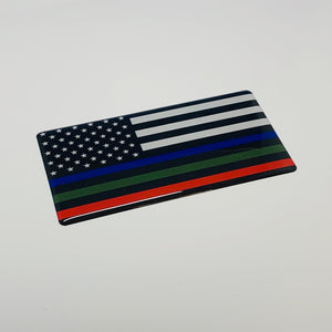 USA Flag Fire Police Military Blue Green Red Line Raised Clear Domed Lens Decal