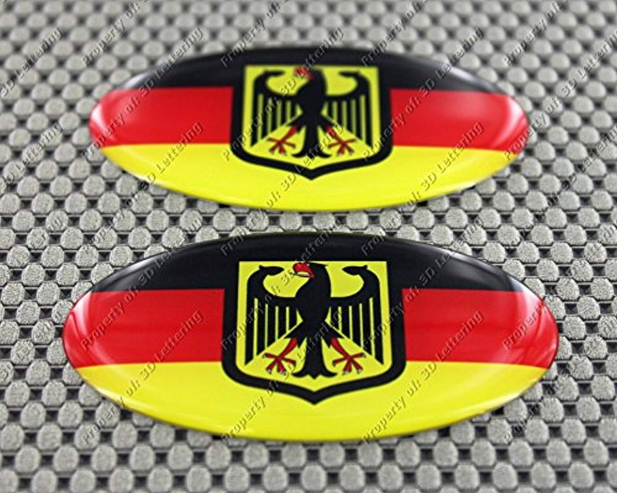 Germany Flag Crest Raised Clear Domed Lens Decal Set Oval 3"x 1.75"