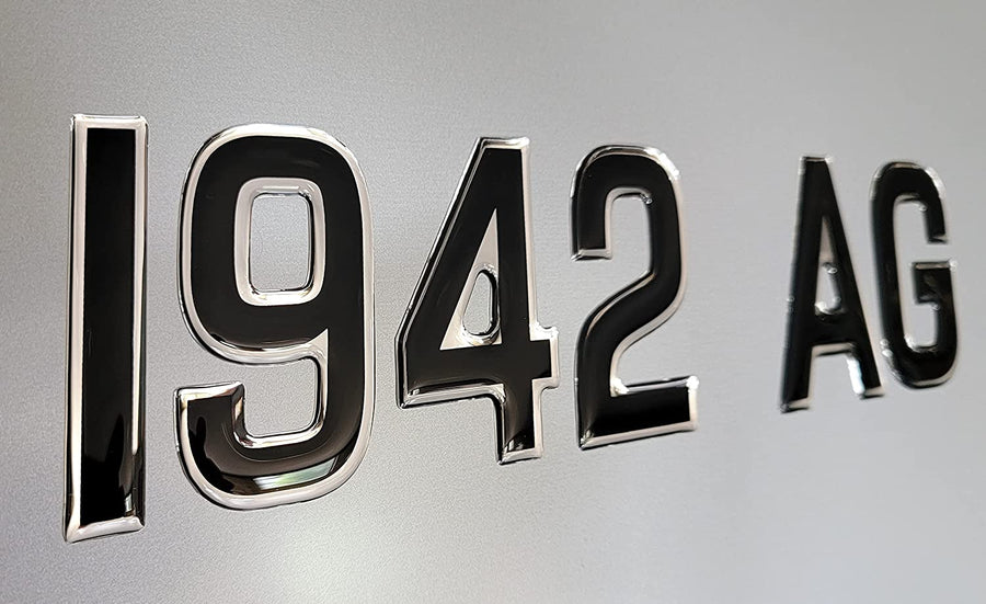 Boat Registration Numbers and Letters Domed 3D Finish Super Wake Font Style 16 PCS (Black Center/Chrome Outline)