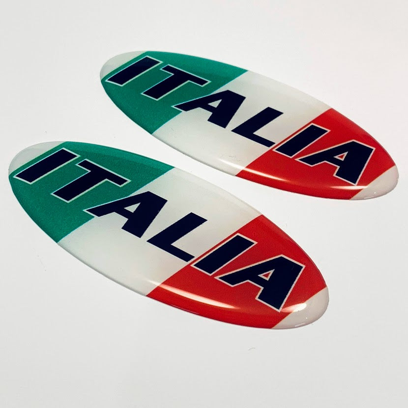 Italy Italia Flag Raised Clear Domed Lens Decal Set Oval 4"x 1.5"
