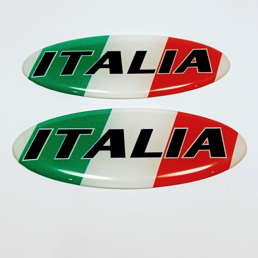 Italy Italia Flag Raised Clear Domed Lens Decal Set Oval 4"x 1.5"