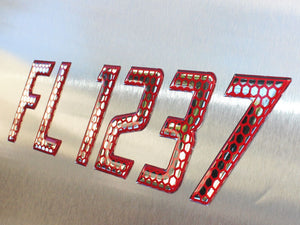 Speed  Series Domed Boat Registration Numbers Red & Chrome Custom