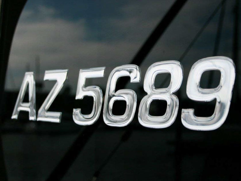 Surf Series  Boat Registration Numbers Domed Lettering Plain Chrome Custom