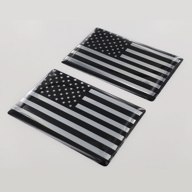 USA Flag Monochrome Raised Clear Domed Lens Decal Set 2"x 1.3"