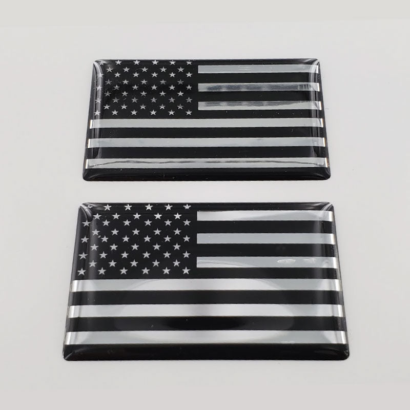 USA Flag Monochrome Raised Clear Domed Lens Decal Set 2"x 1.3"