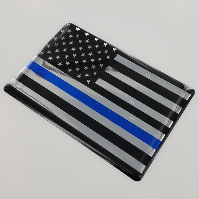 USA Thin Blue Line Flag Raised Clear Domed Lens Decal 3"x 2"