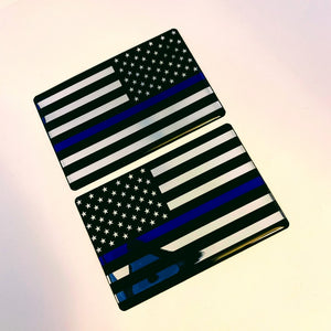 Thin Blue Line USA Flag Monochrome Raised Clear Domed Lens  Decal Set (Left & Right) 3"x 2"