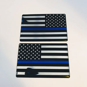 Thin Blue Line USA Flag Monochrome Raised Clear Domed Lens  Decal Set (Left & Right) 3"x 2"